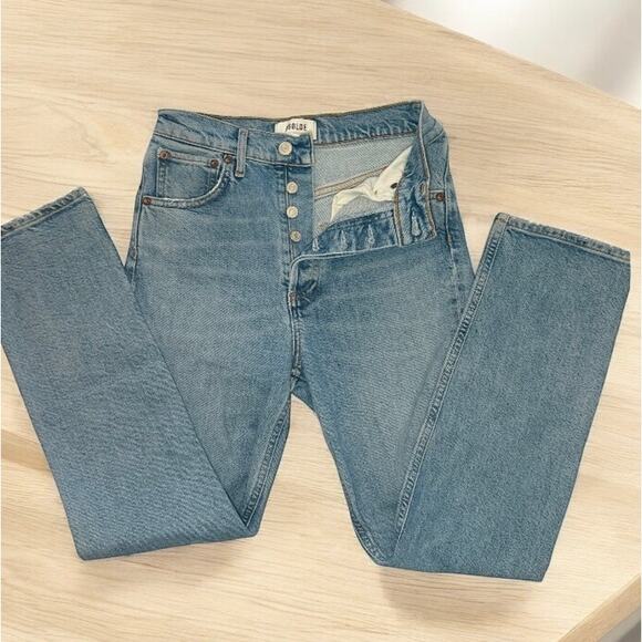 Agolde | high rise distressed cropped Riley in light wash | size 24 - Picture 6 of 8